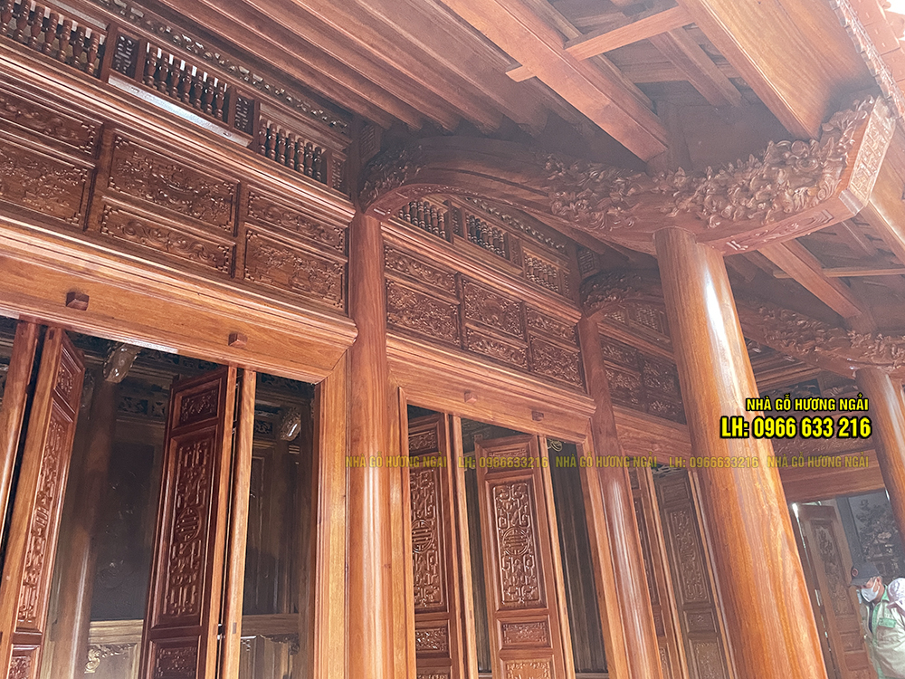 Nhà gỗ 3 gian 20 cột bằng gỗ lim Nam Phi