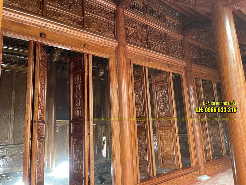 Nhà gỗ 3 gian 20 cột bằng gỗ lim Nam Phi