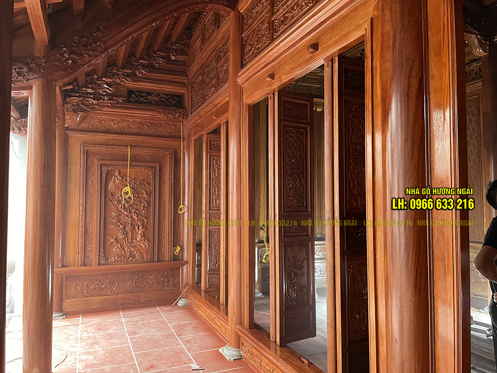 Nhà gỗ 3 gian 20 cột bằng gỗ lim Nam Phi