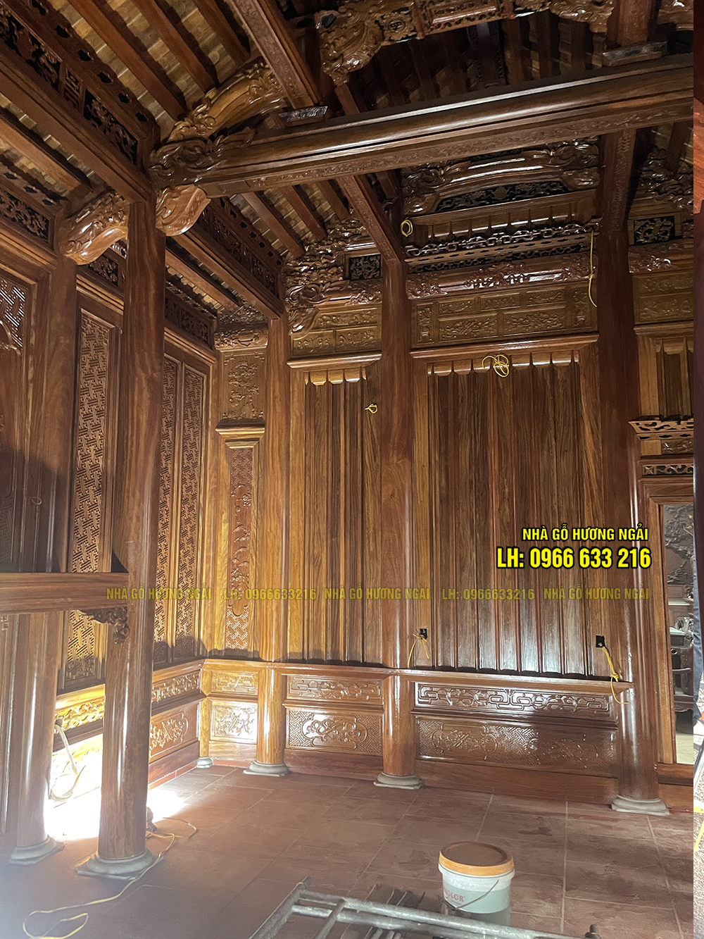 Nhà gỗ 3 gian 20 cột bằng gỗ lim Nam Phi