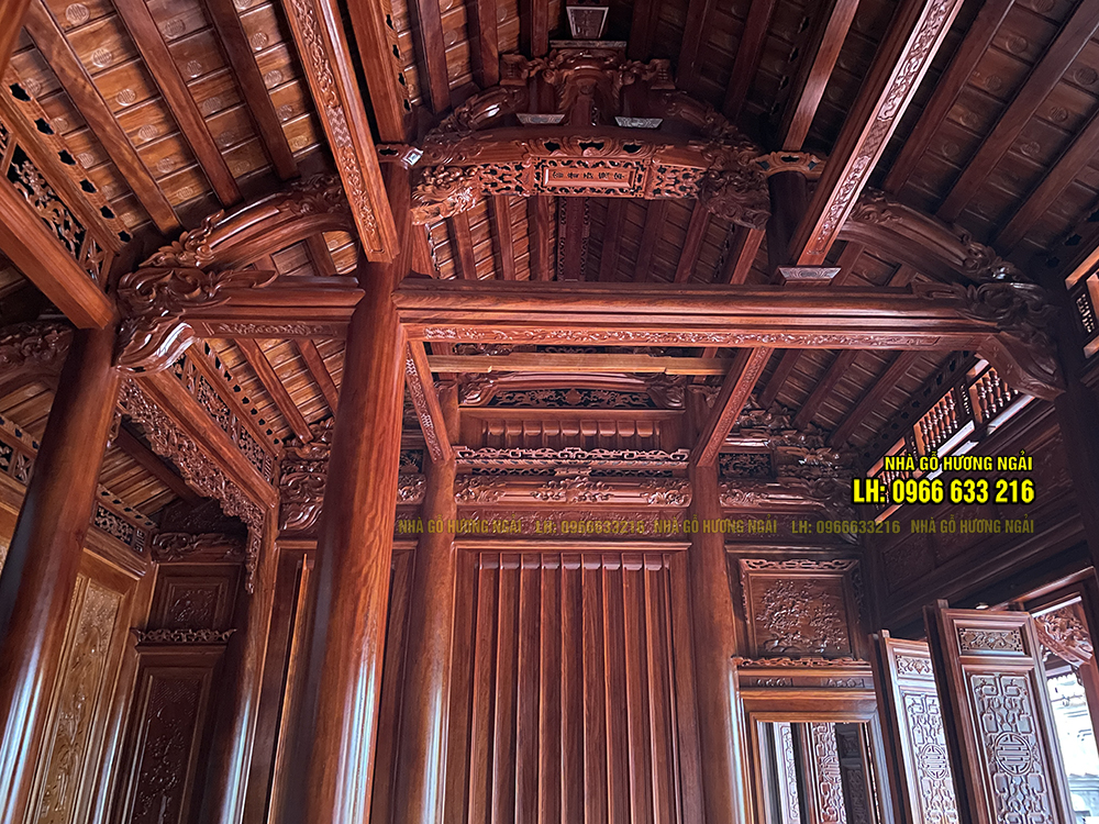 Nhà gỗ 5 gian hiên thông 26 cột