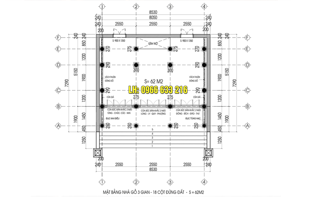 Nhà gỗ xoan 3 gian 18 cột