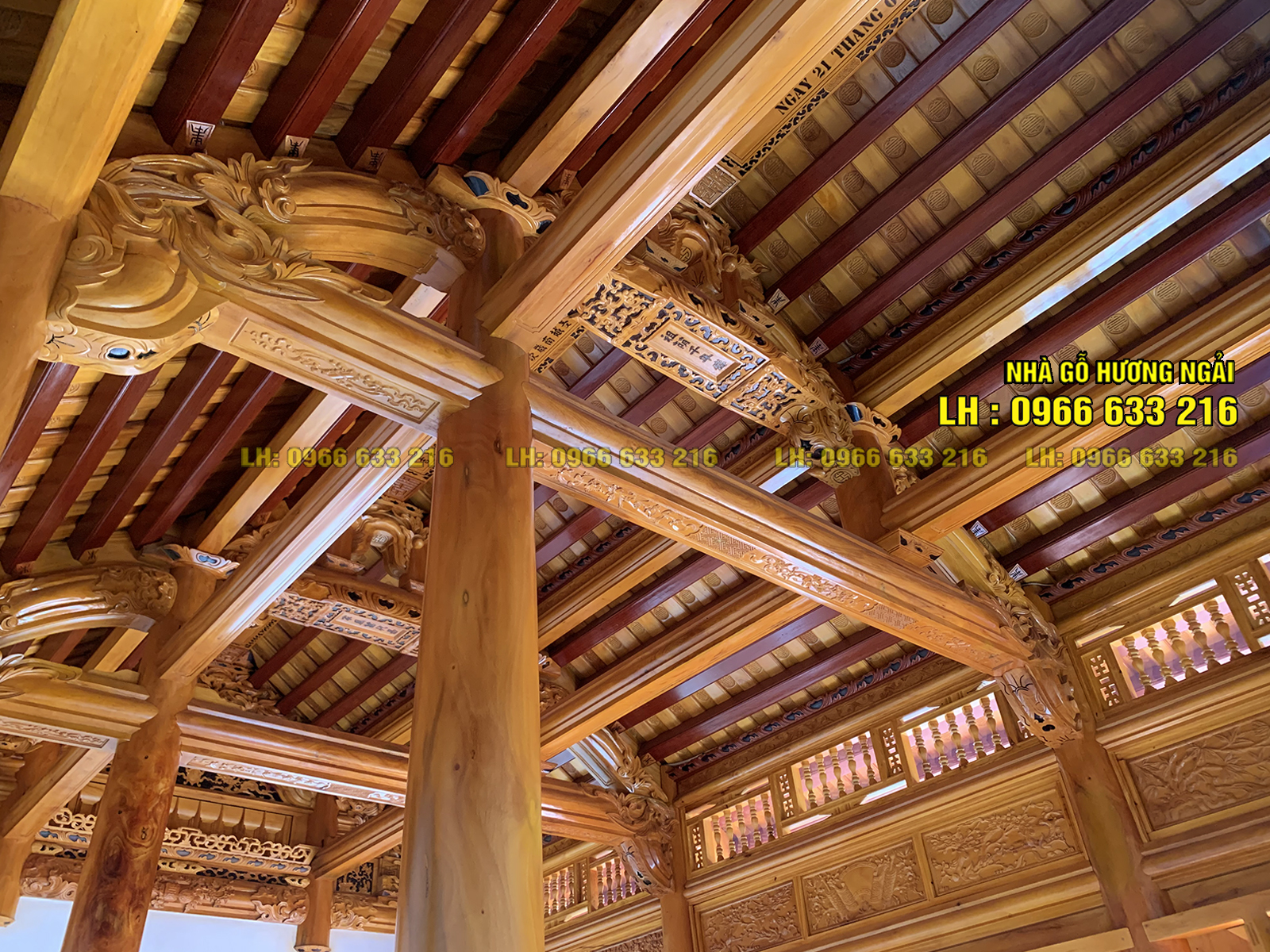 Jackfruit wooden house with 3 rooms and 12 columns