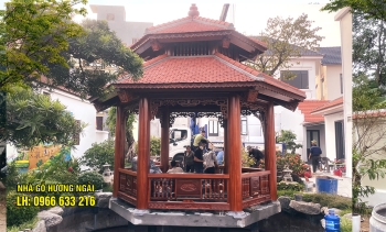 Chòi lục giác 2 tầng mái kết hợp hồ cá sân vườn đẹp