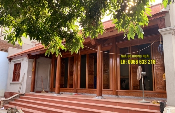 Nhà gỗ 4 gian 12 cột bằng gỗ lim Nam Phi