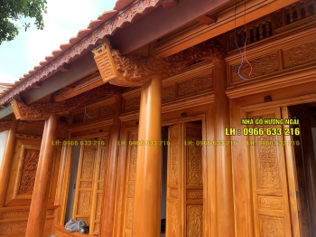 Jackfruit wooden house with 3 rooms and 12 columns